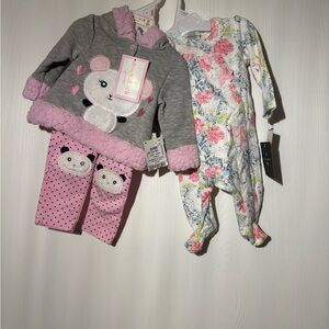 Laura Ashley Gray and Pink Bear Pajama Set